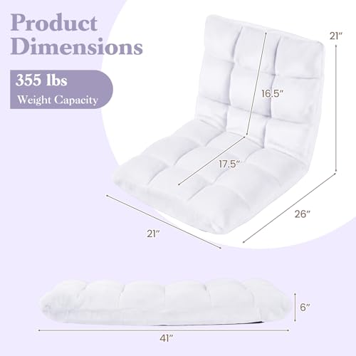 Image of Giantex Folding Floor Chair with Back Support, 14 Adjustable Position, Padded Sleeper Bed, Couch Recliner, Gaming Video Chairs for Adults, Meditation, Living Room (White)