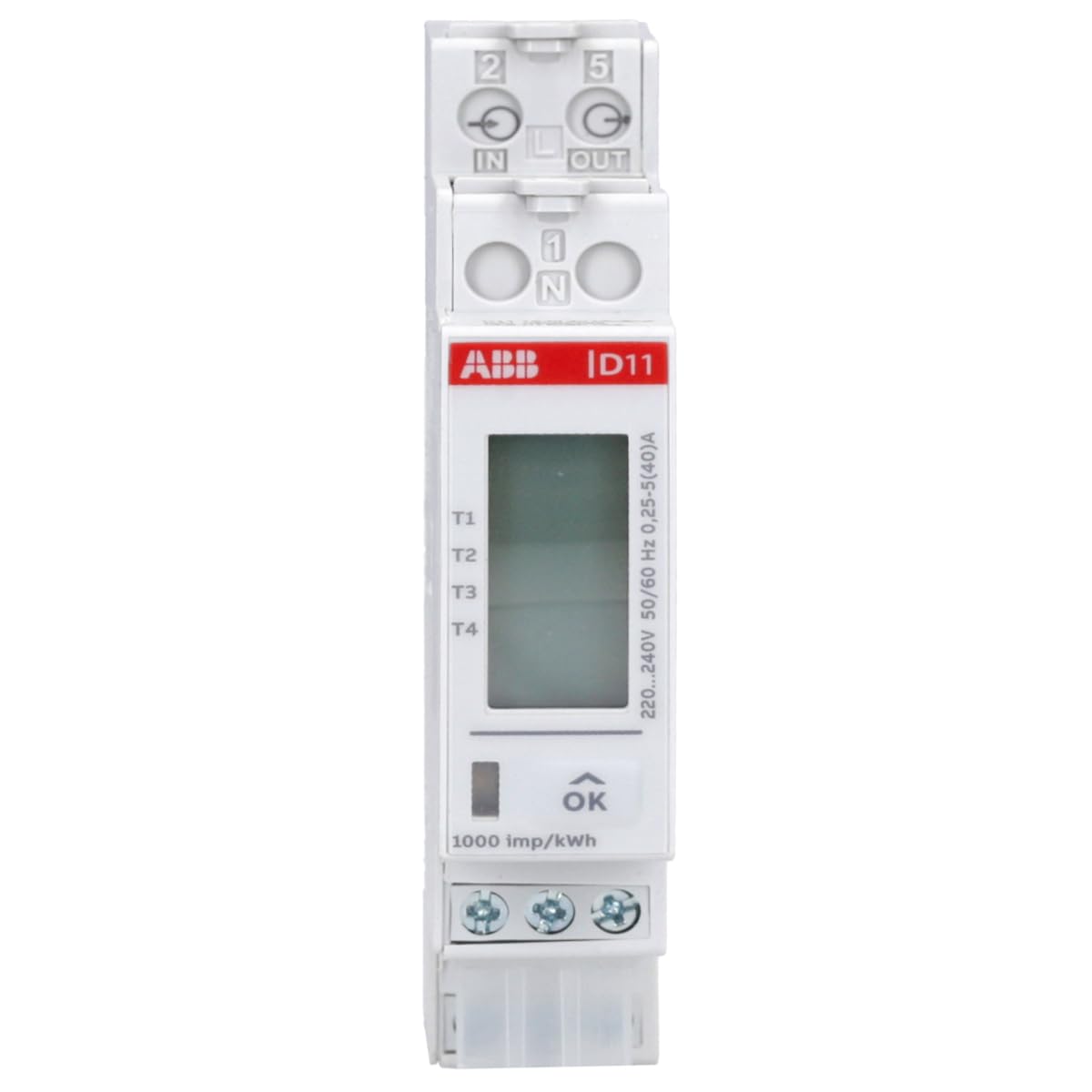 ABB D11 15-M 40 - Contador de corriente alterna (40 A, MID 1DO+1DI) | Contador monofásico para carril DIN, interfaz Modbus, 230 V, medidor de consumo de energía 2CMA241645R1000