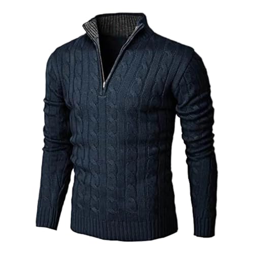 Autumn Winter Mens Sweater Zipper Neck Lapel Knitted Sweaters Warm Pullovers Casual Jumper Male4