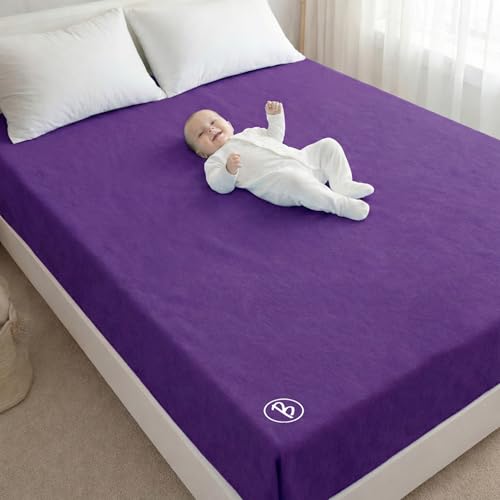 Image of Btag Baby Waterproof, Super Soft Fast Drying Mattress Protector | Extra Absorbent, Anti-Itching Sheet for New Born,Toddler (Size 200x210 cm, Pack of 1, Purple)
