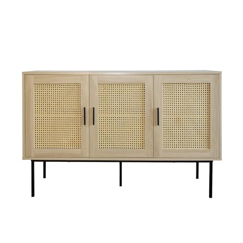 Box and beyond – Aparador de cannage – 120 x 76 x 40 cm – Aparador de almacenamiento – Salón – Comedor – 2 niveles – 3 puertas – Bohemia