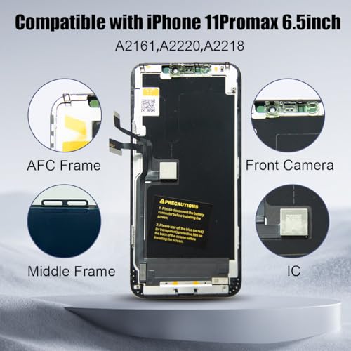 EFAITHFIX for iPhone 11 Pro Max Screen Replacement 6.5 Inch LCD Display 3D Touch Screen Full HD Digitizer Frame Assembly Compatible with Model A2161, A2220, A2218 with Waterproof Adhesive, No Tools