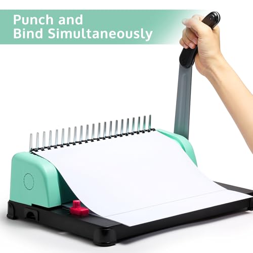 OFFNOVA Bindemaschine 21-Loch 450 Blatt Bindegerät, Spiralbindung Buchbinder Maschine mit Starter Kit Kamm Bindung Stacheln, für tägliche Office-Dokumente