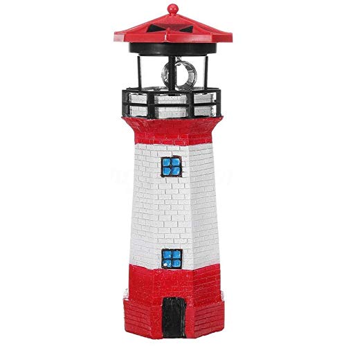 SolarÂ Lighthouse, Wfinau Solar Garden Lighthouse, Lighthouse statutte with Rotating Lamp Outdoor Decorative LED Lights for Garden Patio Lawn (Red)