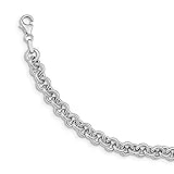 Solid 14k White Gold Unique 6.5mm Rolo Link Bracelet - with Secure Lobster Lock Clasp 7.75'