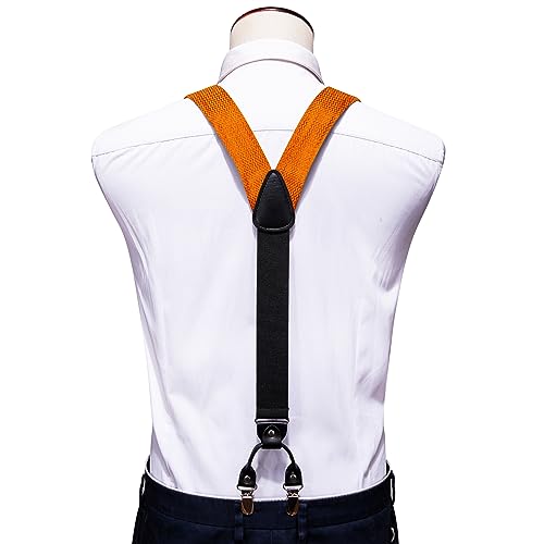 Image of Barry.Wang Men Suspender Set with Necktie Elastic Y Type Heavy Duty 6 Clips Braces Tie Handkerchief Cufflink Pin 6PCS