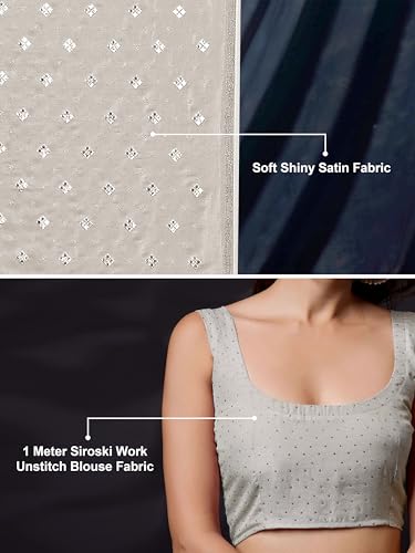 Image of TRENDMALLS Women's Satin Siroski with Embroidery butti work Saree with Blouse Piece