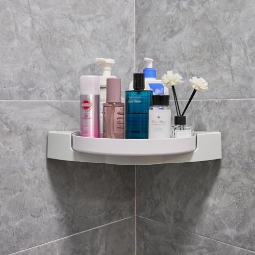 Ribech Duschablage Ohne Bohren,1 Stück Selbstklebend Eckregal Badezimmer Organizer,Duschablage mit 2 Klebstoffe,360°Drehbar Duschregal Ohne Bohren,Shampoo Halterung für Dusche Duschregal