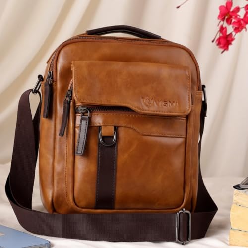 Image of VISMIINTREND Leather Sling Bag for Men Travel | Side Shoulder Messenger Bag for Man | Fits 10 inch ipad | Corporate Gifts for Men | Birthday Gift for Husband /Father | Premium