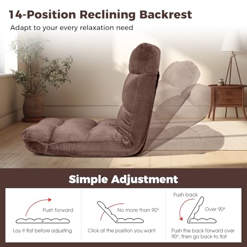 Image of COSTWAY Floor Chair, Video Gaming Chairs with Back Support | Adjustable 14-Position, Alloy Steel Frame, Lazy Sofa Lounge Recliner for Adults Kids (Chocolate)