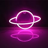 NIWWIN Saturn Lampe Neon Licht, Planet LED Raumdekor, USB-Betrieben, Dimmbar, Fernbedienung, Wand-/Tischdekoration für Schlafzimmer, Bar, Gaming-Zimmer