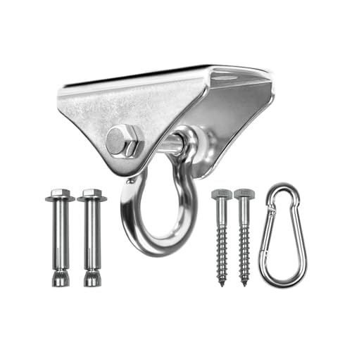Aiowner Stainless Steel Heavy Duty Swing Hanger, 1000 lb. Load Capacity, 180° Swing, for Yoga Swings, Hammock Chairs, Sandbags, Includes 2 Expansion Bolts and 2 Hexagon Wood Screws, 1 Mountain Buckle.
