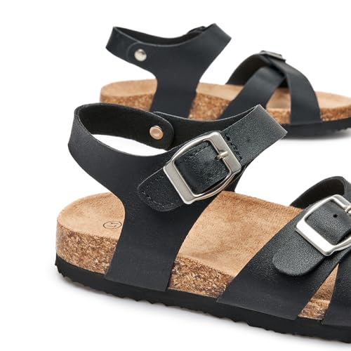 Image of Trary Girls Sandals Open Toe Casual Summer Shoes with Cork Footbed Comfortable Flat Sandals for Little Kids