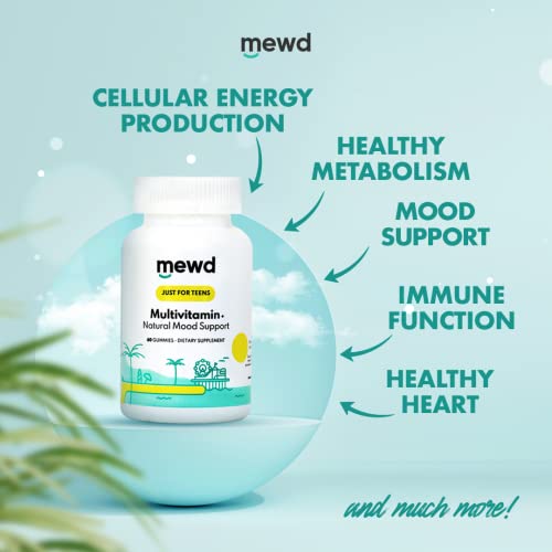 Mewd Teen And Kids Daily Multivitamin Gummy With Natural Mood Enhancer,Vegan,Immune System Booster Supplement,Kids Vitamin With Iron,Zinc,Gluten Free-Focus Vitamin For Kids-Brain Health-Made In Usa #TOP3