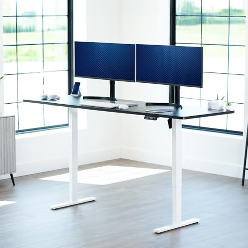 Image of VIVO Black 83 x 30 in Standing Desk, DESK-KIT-1W8B | Electric, Holds 220 lbs, Sit Stand, Height Adjustable, Extra Deep Table Top, Memory Presets, 1B Series, White Frame