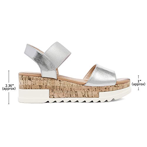 DREAM PAIRS DREAM PAIRS Womens Open Toe Elastic Strap Casual Flatform Platform Wedges Sandals,Size 7,Silver,REED-2