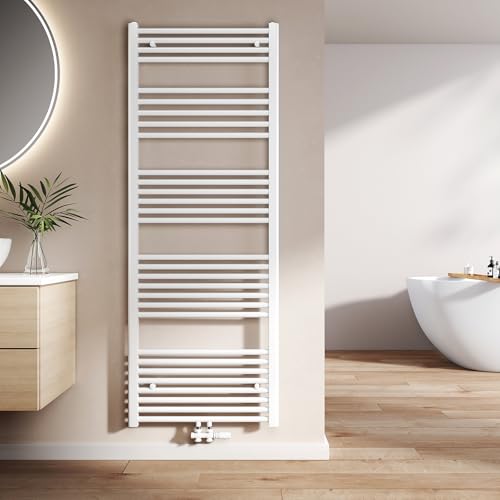 EMKE Badheizkörper Gerade 1600x600 mm - Handtuchheizkörper mit Mittelanschluss, Effizienter Handtuchwärmer Handtuchtrockner Heizkörper für Bad, Weiß, 762W