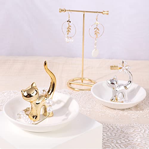 Cat Ring Holder, Ring Dish for Rings Earrings Organizer, Jewelry Holder Trinket Dish for Women Cat Lovers Christmas Birthday Wedding Valentine\'s Day Gift for Mom, Friends, Sisters, Girls (Gold Cat)