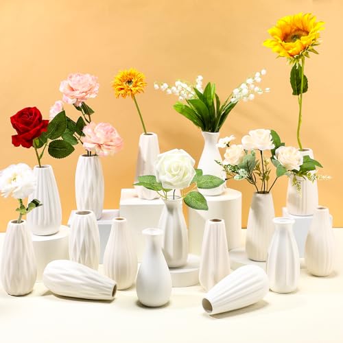 Yaomiao 16 Set White Ceramic Bud Vase Bulk 5 Inch