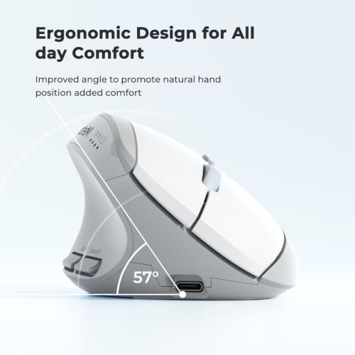 Image of MEETION Left-Handed Ergonomic Vertical Mouse, Wireless, Rechargeable, Gray