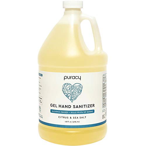 Puracy Hand Sanitizer Gel 1 Gallon Refill for Home and Office, Natural Citrus & Sea Salt 70% Alcohol Skin Softening Non-Drying Formula, 128 Fl Oz, (color may vary)
