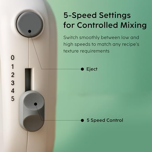 Image of Glen Electric Hand Mixer 125W with Beater & Dough Kneader Hook, Safety Eject Feature, 5 Speed Setting for Quick Mixing, Whisking, Whipping - Cream, Cake & Eggs - White (4059)