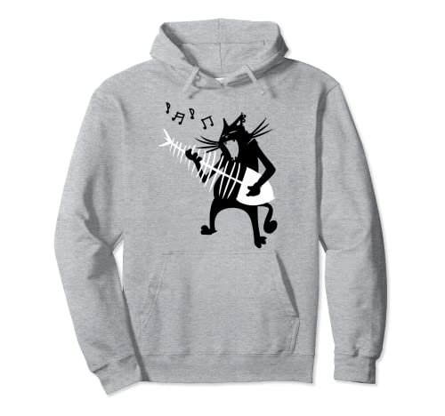 Gatto che gioca la chitarra amante della musica Rock Roll regalo di Natale Tee Felpa con Cappuccio