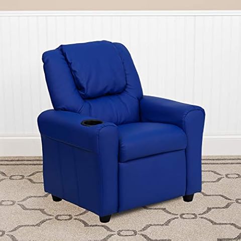 EMMA + OLIVER Vinyl Kids Recliner with Cup Holder and Headrest Cover