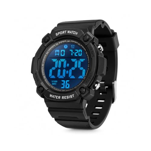 WhelLux Black Digital Sport Watch for Men, Large Display, LED Backligh