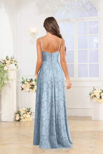 Floral Bridesmaid Dresses Mermaid Lace Spaghetti Straps Pleated Formal Wedding Guest Dress with Slit3