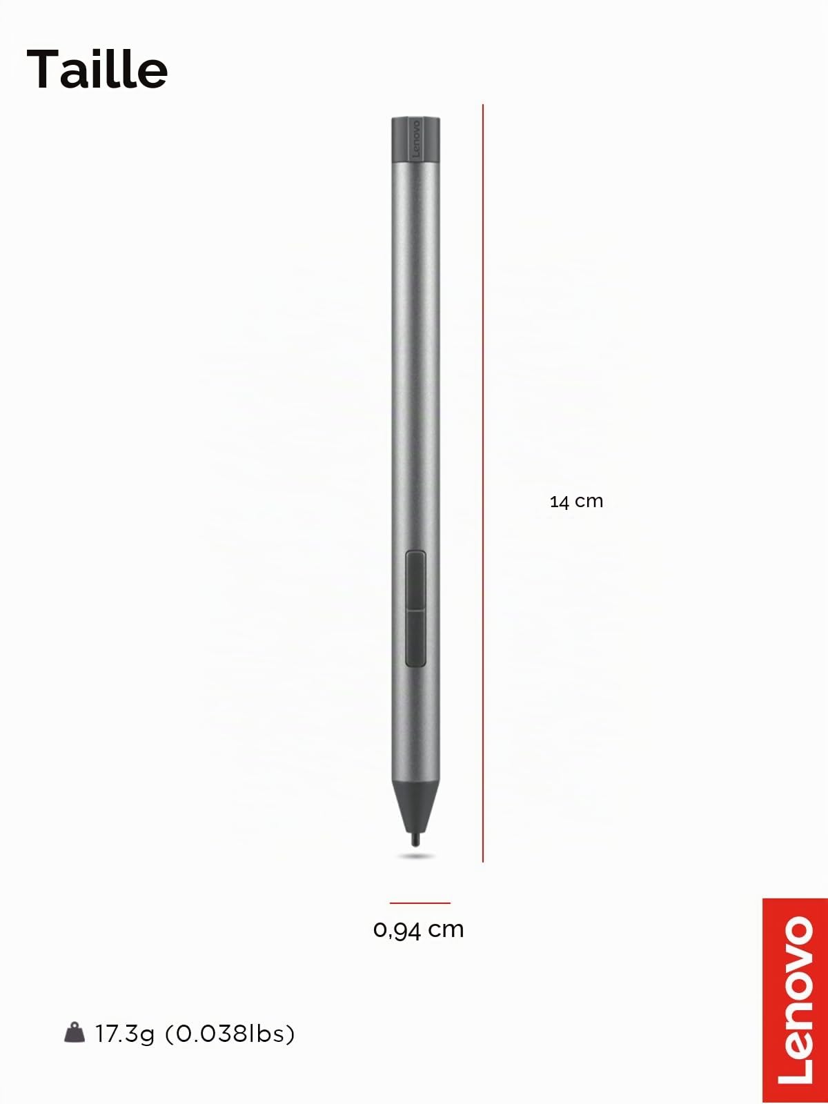 Lenovo Digital Pen 2 (Ordinateur Portable) – Réponse Ultra-Tactile – 4 096 Niveaux de Pression – Pointe du Stylo élastomètre Sensation Naturelle – Autonomie prolongée – Argenté/Gris