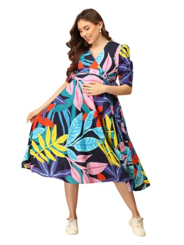 Image of The Mom Store Lumea Maternity & Nursing Wrap Midi Dress Multicolour