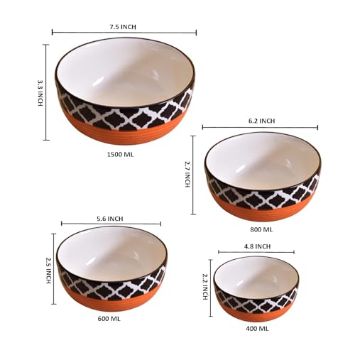 Image of Ceramic Mixing Bowl Set - 4 Pieces (1500ml, 800ml, 600ml, 400ml), Red Chidi - Durable, Microwave & Dishwasher Safe - Ideal for Mixing, Serving & Storage
