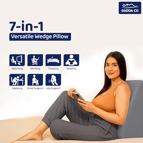 Image of GADDA CO Wedge Pillows for Bed | Premium Memory Foam Orthopedic Wedge Cushion for Sleeping, Acid Reflux & GERD Relief |Back Pain, Snoring & Sleep Apnea Support | Leg Elevation | Grey (18x17.5x11 Inch)