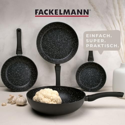Foto von Fackelmann Bratpfanne Marble 20 cm, Antihaft-Pfanne aus 90% recyceltem Aluminium mit ergonomischem Kunststoff-Griff, kleine Induktionspfanne zum Kochen & Anbraten, Anthrazit/ Weiß
