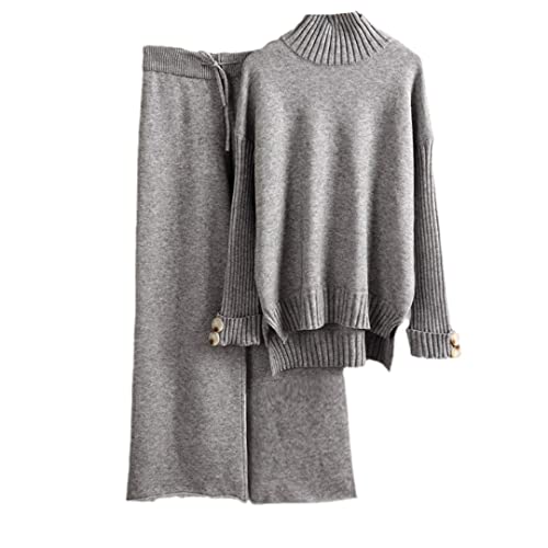 Survêtement en cachemire gris pour femme avec pantalon large tricoté