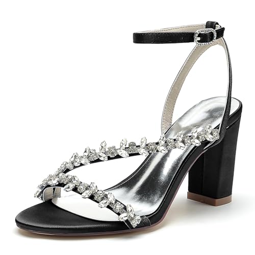 Chaussures de mariage à talons épais FGRID en satin noir pointure 41 avec strass
