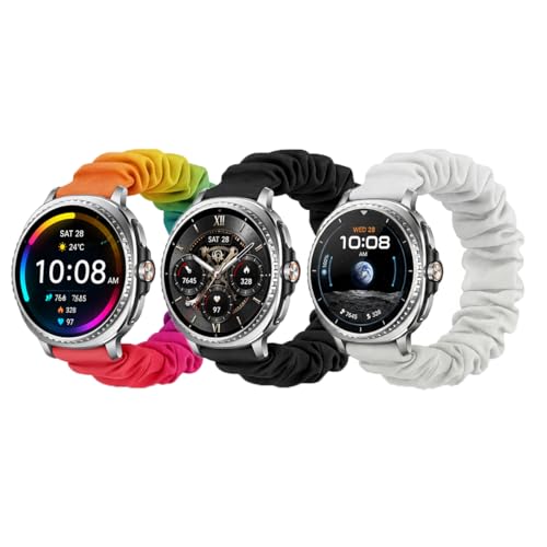Scrunchie Bands for Samsung Galaxy Watch 8 Band 40mm/44mm/Classic 46mm 2025,Stretchy Cute Elastic Fabric Sport Strap Bracelet Washable Women (Rainbow+Black+White, Large) by Chaiyanan - Used condition - US$11.47