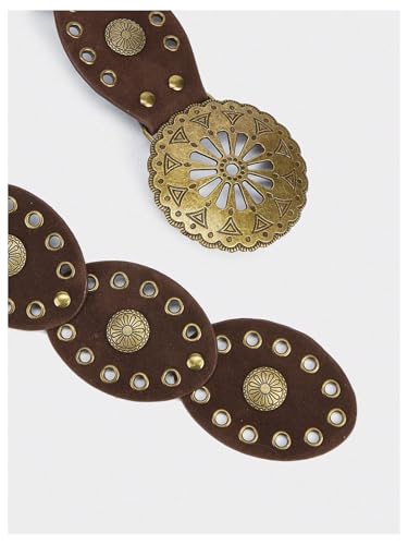Image of RoseSeek Women's Cowgirl Boho Western Oval Waist Belt Hollow Out Studded Retro Belts Fashion Accessory