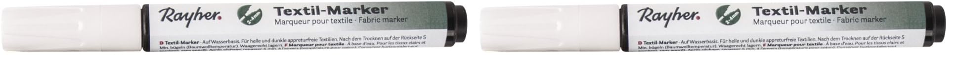 Rayher Rotulador Textil Permanente, Blanco, Punta Redonda 2-4 mm, Pintar Tela, 35000102 (Paquete de 2)