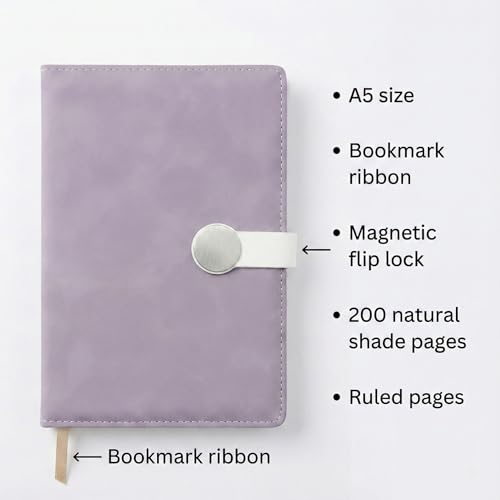 Image of A5 Journal Notebook Diary for Girls Women | Office Journal Diary Notebook with Magnetic Flip Lock (200 Ruled Pages, 6 x 8.5 Inches, 80 GSM) (Light Purple)