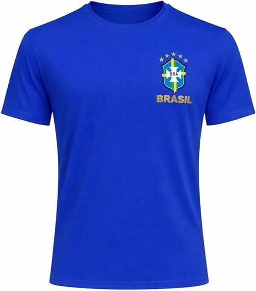 Camiseta Brasil Azul, Seleção Brasileira, Manga Curta, Respirável, Tamanho G