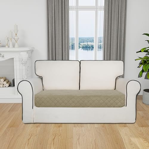 Image of Easy-Going Reversible L Shape Sectional Couch Cover 30 x 50 inches Rectangular Chaise Lounge Cover Loveseat Cushion Cover Furniture Protector for Pets Dog Cat (Beige /Beige)