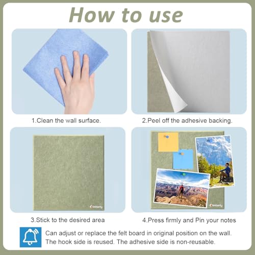 Image of Climberty 8 Pcs Felt Bulletin Board Tiles 30x30cm Self Adhesive Soft Boards for Wall, Soundproof Blanket Pin Board with 50 Pushpins for Notes Photos Decor (Teal Green)