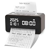 Mini Paper Shredder for Home Office,Small,USB,Strip Cut,Desktop Clock Design,10 Mins Running Paper Cutting Tool, Portable Shredder for Home Use, Stationery Christmas Birthday Gift (Dark Wood)
