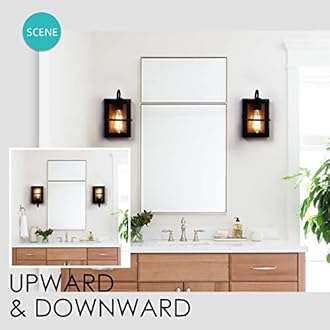 Farmhouse Wall Light Fixtures,Modern Industrial Wall Sconces Lighting Indoor with E26 Base Faux-Wood Color Matte Black Finish,Vintage Wall Mount Light Fixture for Bedroom Living Room Bathroom Stairway