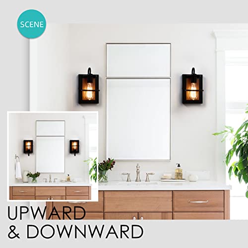 Farmhouse Wall Light Fixtures,Modern Industrial Wall Sconces Lighting Indoor With E26 Base Faux-Wood Color Matte Black Finish,Vintage Wall Mount Light Fixture For Bedroom Living Room Bathroom Stairway #TOP1