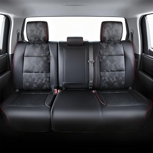 Image of Carlimeki Leather Seat Covers Custom Fit for Tundra 2022-2027 CrewMax | Fits SR, SR5, Limited, Platinum, 1794 Edition, TRD Pro, Capstone - Premium Faux Leather Fully Covered - Camo Black