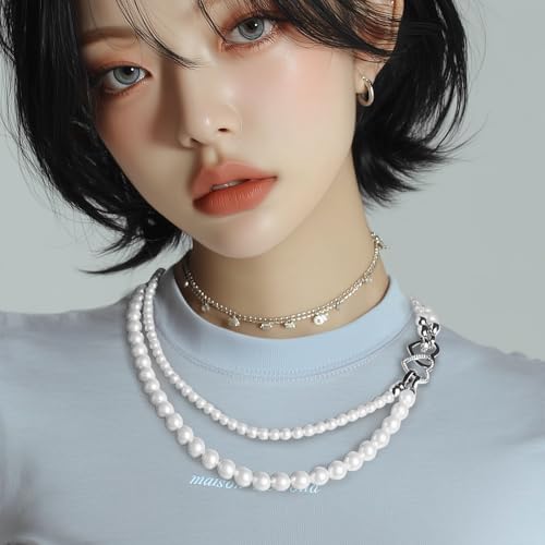 Pearl Necklace with Cubic Zirconia Heart Charm, Convertible & Versatile White Statement Jewelry for Women, Dainty Two-Way Design for Weddings, Proms, Parties, Holidays & Bridal Outfits2