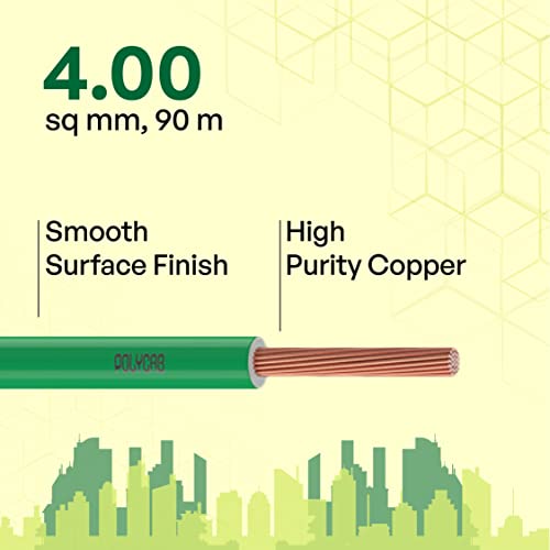 Image of Polycab OPTIMA+ 4sqmm 90M coil | Flame Retardant | Lead free | 99.97% high purity copper | Rodent protection | PVC insulated housewire [Green]